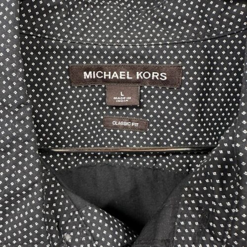 Michael Kors Men’s Button Up Shirt Black Polka Dot Large Long Sleeve - Picture 5 of 13