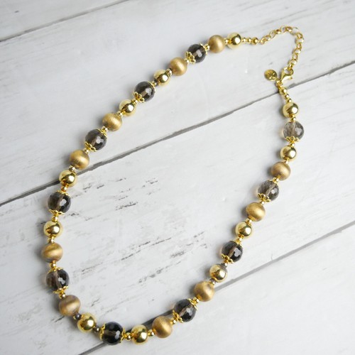 Veronese Italy Silver 925 Golden Plated Clad Smoky Quartz Bead Necklace 22" - Picture 7 of 16