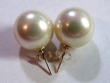 8mm 14mm MISTY ROSE CREAM Shell Pearl Stud Earrings 14K Solid Yellow Gold Posts