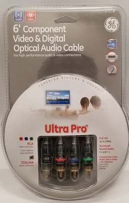 GE 6'  Audio Video AV Component & Digital Optical Audio Cable for HDTV 