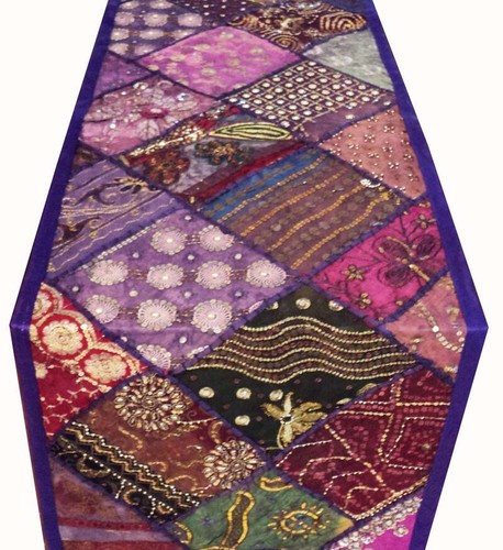 60" EXQUISITE VINTAGE HOME DÉCOR SARI SEQUIN TAPESTRY THROW TABLE RUNNER LINEN - Bild 2 von 11