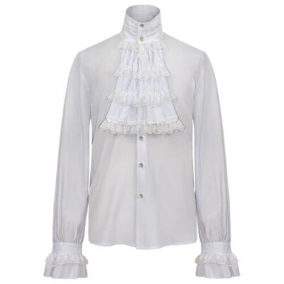 トップス 00s pointed collar gauze shirt gothic HOT Men Gothic Stand-Up Collar Victorian Medieval Ruffle Shirt