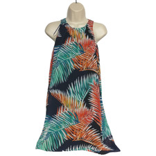 Vince Camuto Sundress Size PXS Multicolor Palms Sheer Sleeveless Scoop Neck