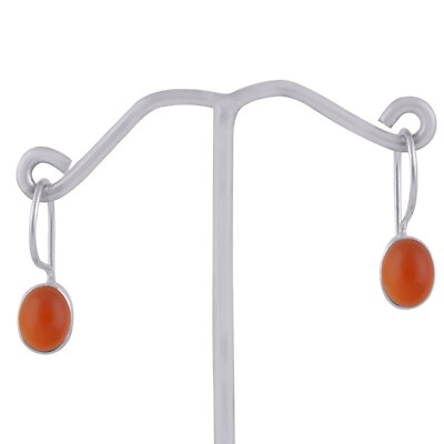 Silver Dangle Earring Orange Carnelian Hanamde Earring 925