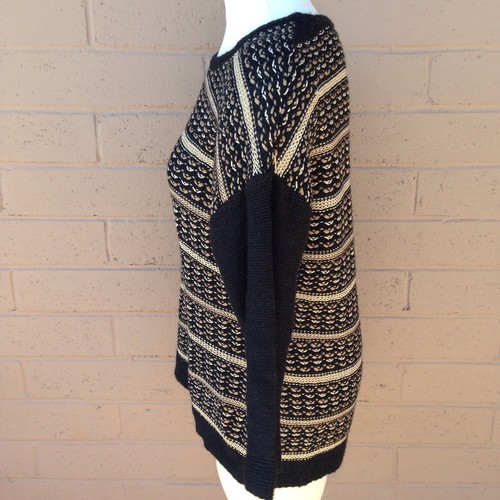 Coldwater Creek Gilded Stripe Pullover Sweater Black Gold Women Medium 10 12 NWT - Picture 3 of 8