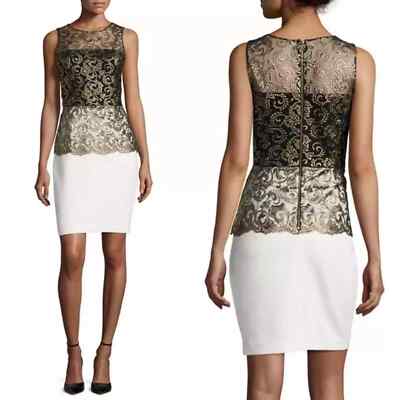 Sachin + Babi Noir Embroidered Lace Peplum Carolina Dress Size 10 Black  Gold | eBay