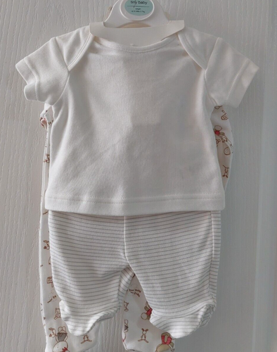George Tiny Baby Unisex White 8 Piece Starter Set Rabbit Teddy & Striped Layette - Picture 3 of 10