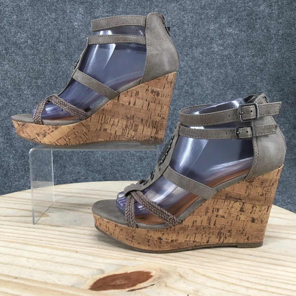 Sandalia Maurices Mujer 9M Gris Trenzado Tirantes Punta Abierta Corcho Plataforma Cuña Foto 2 de 4