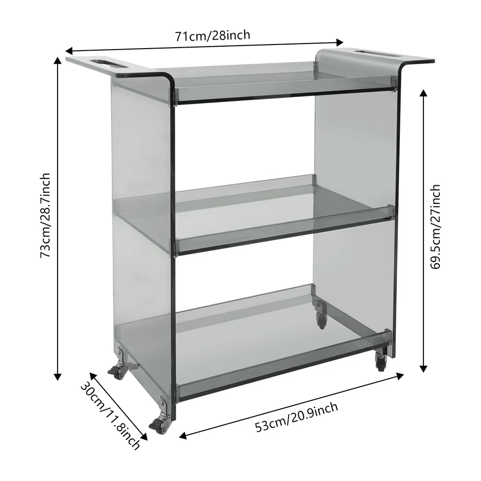 Kitchen Cart with Wheels 3 Tiers Mobile PC Cart Rolling Serving Cart Smoke Gray - Image 3 of 4