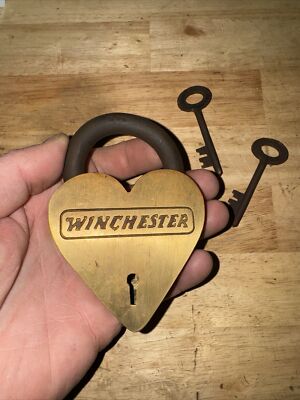 Winchester Heart Padlock Blacksmith Lock Set Lot Solid Brass Metal Locksmith WOW