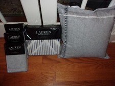 NIP Ralph Lauren Austin Diamond Grey Blue King Duvet Cover Shams Pillow 7pc