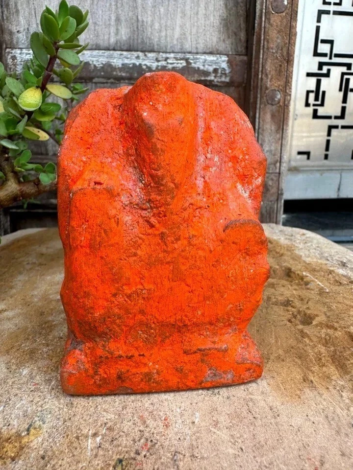 Antigua piedra de mármol hindú ritual dios ganesha templo escultura Sindoor de 1800 Foto 4 de 4