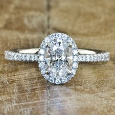 1.50 Ctw Oval Cut Diamond Halo Pave Style Engagement Ring D, VVS1 GIA