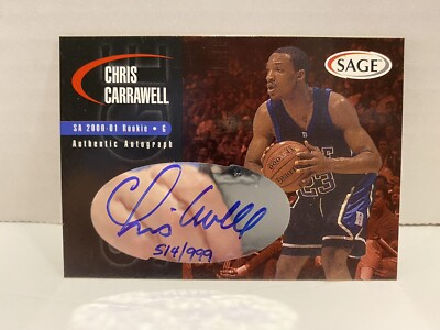 2000 Sage Authentic Auto /999 Chris Carrawell #A6 Rookie Auto RC Basketball NBA!
