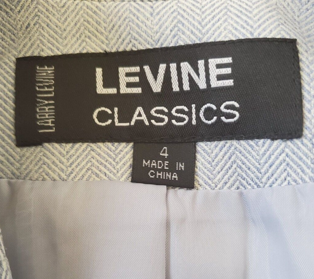 Levine Classics Women's Blue/Ivory 100% PE 2 Piece Skirt Suit Size