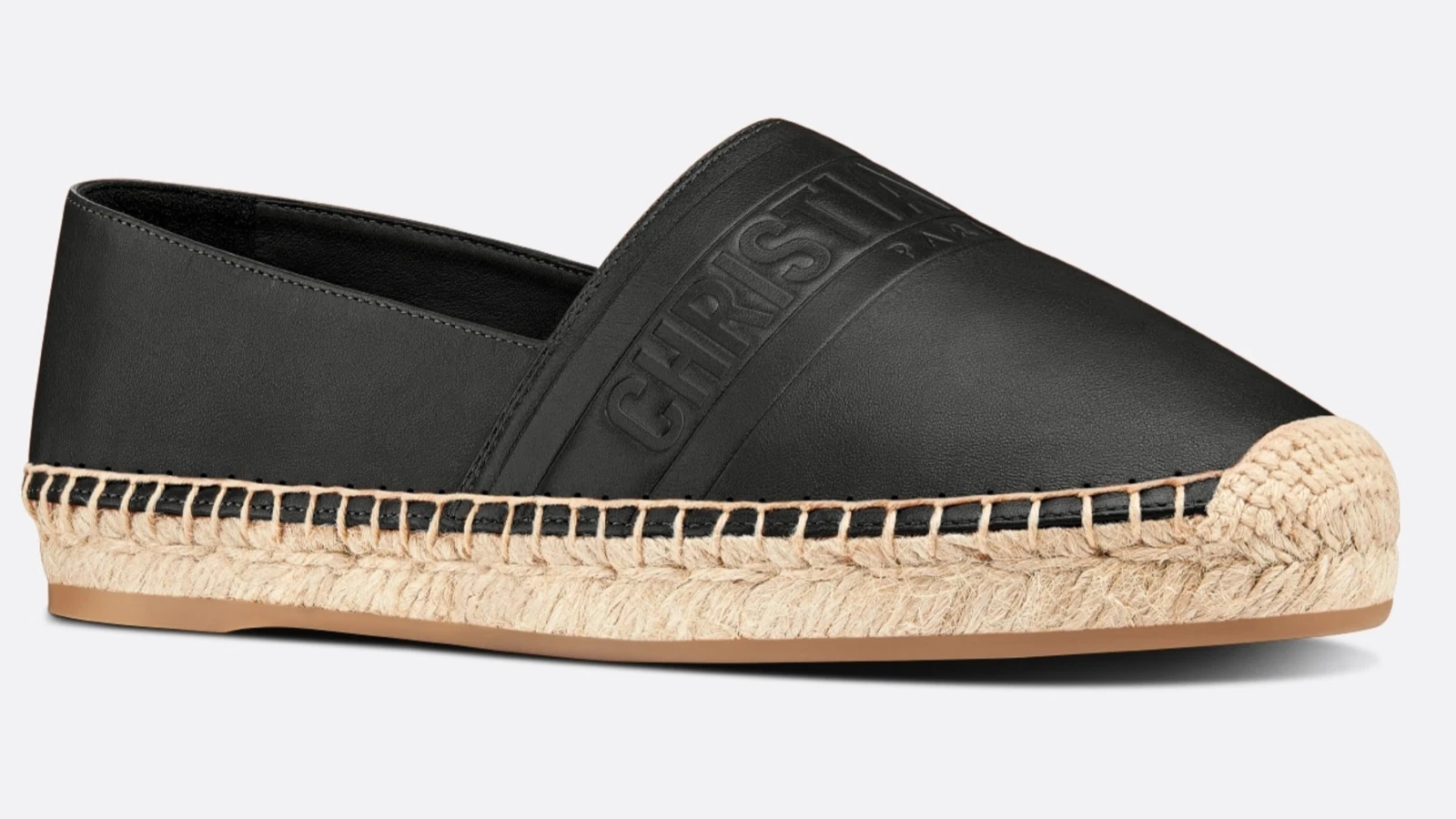 Slip logo en cuir d'agneau noir Dior Granville brodé espadrille plat 35