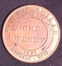Huron Chapter No 7 Masonic Penny Token Norwalk Ohio