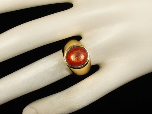 FINE VINTAGE ESTATE NATURAL SUNSTONE SUN STONE HEAVY SOLID 18K YELLOW GOLD RING - Imagen 3 de 9
