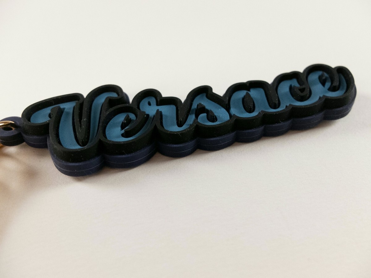 VERSACE blue & black logo pendant varsity silicone keyring