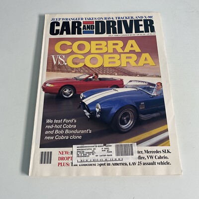 1996 July Car And Driver Magazine Red Hot Cobra Vs The Red Cobra (CP404)