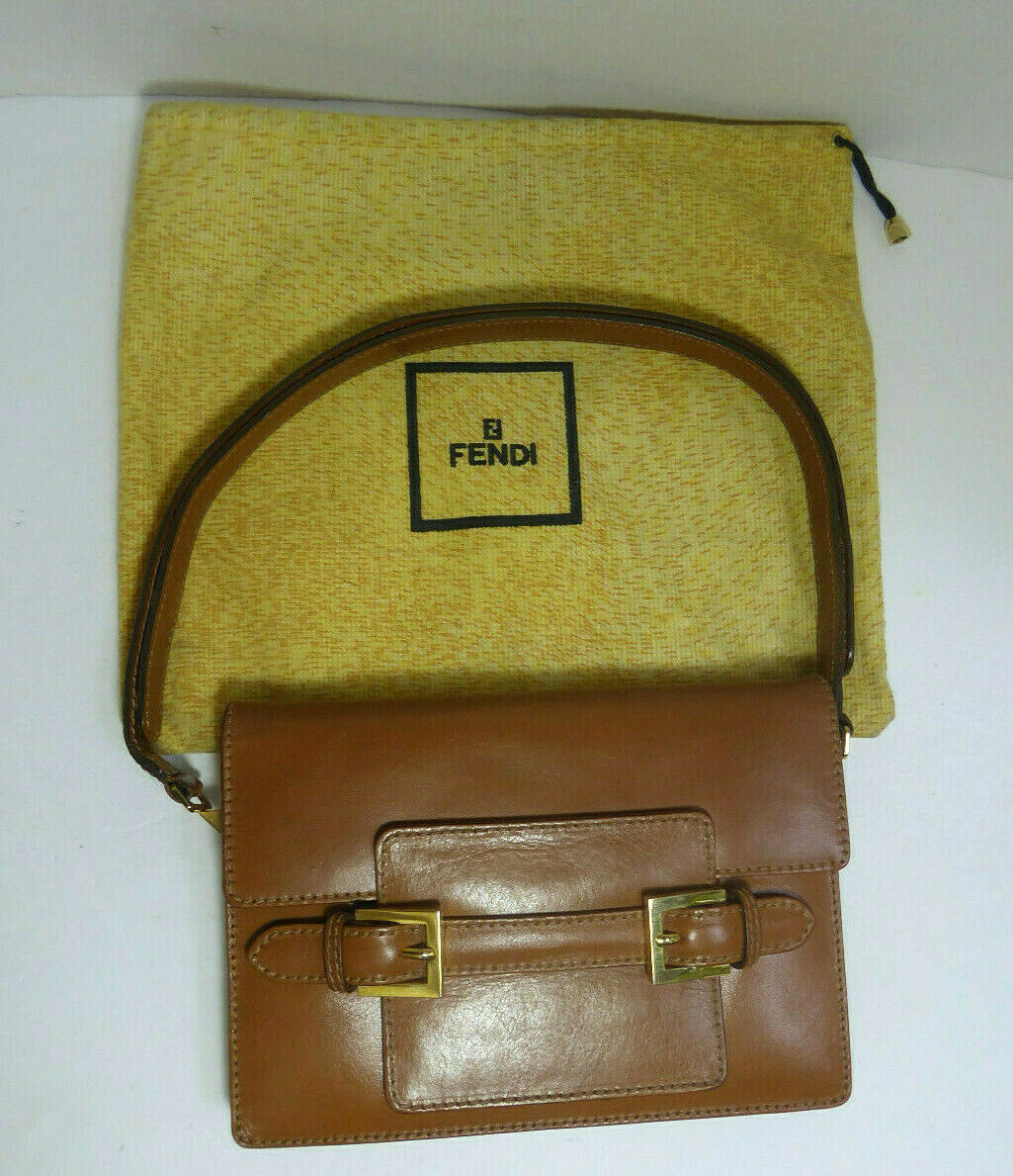 Authentic Vintage Signed Fendi Purse Handbag 'Carmel' Leather Buckle Italy