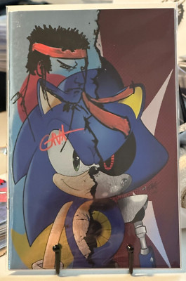 SONIC THE HEDGEHOG #1 Andrew Gavarette FOIL Virgin Signed and Remarked RYU!