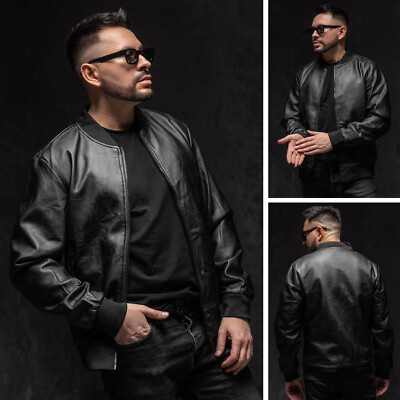 Bikerjacke Bomberjacke Kunstlederjacke Sweatjacke Unifarben Herren BOLF Classic