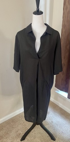 Shamask Vintage Designer 100% Linen Black Shift Dress A-Line Pockets 3/4 Sleeves - Picture 6 of 12