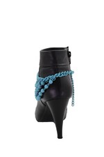 Women Turquoise Blue Metal Boot Chain Bracelet Shoe Waves Balls Charm Accessory