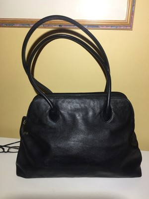 Valerie Stevens Black Leather Handbag Shoulder Bag Tote Double