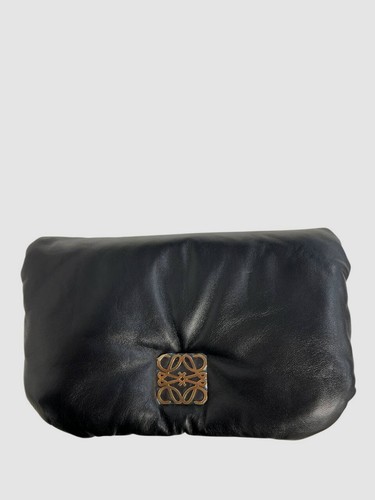 Loewe Women's Black Goya Puffer Mini Shiny Leather Logo Crossbody Purse Bag
