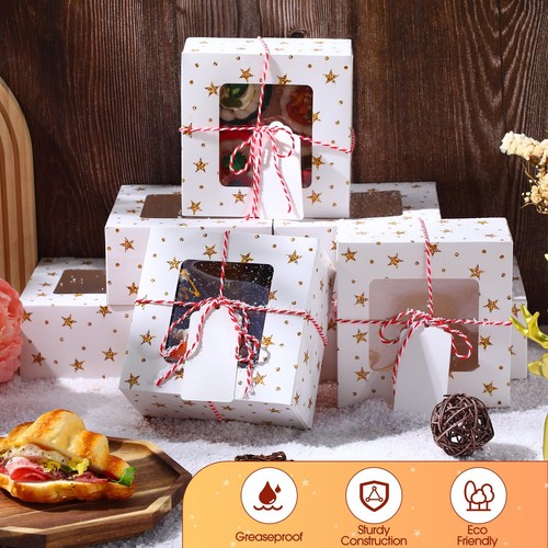 60 Pcs White Cookie Boxes with Window 6 x 6 x 3 Inch Gold Star Bakery Boxes T... - Picture 4 of 7