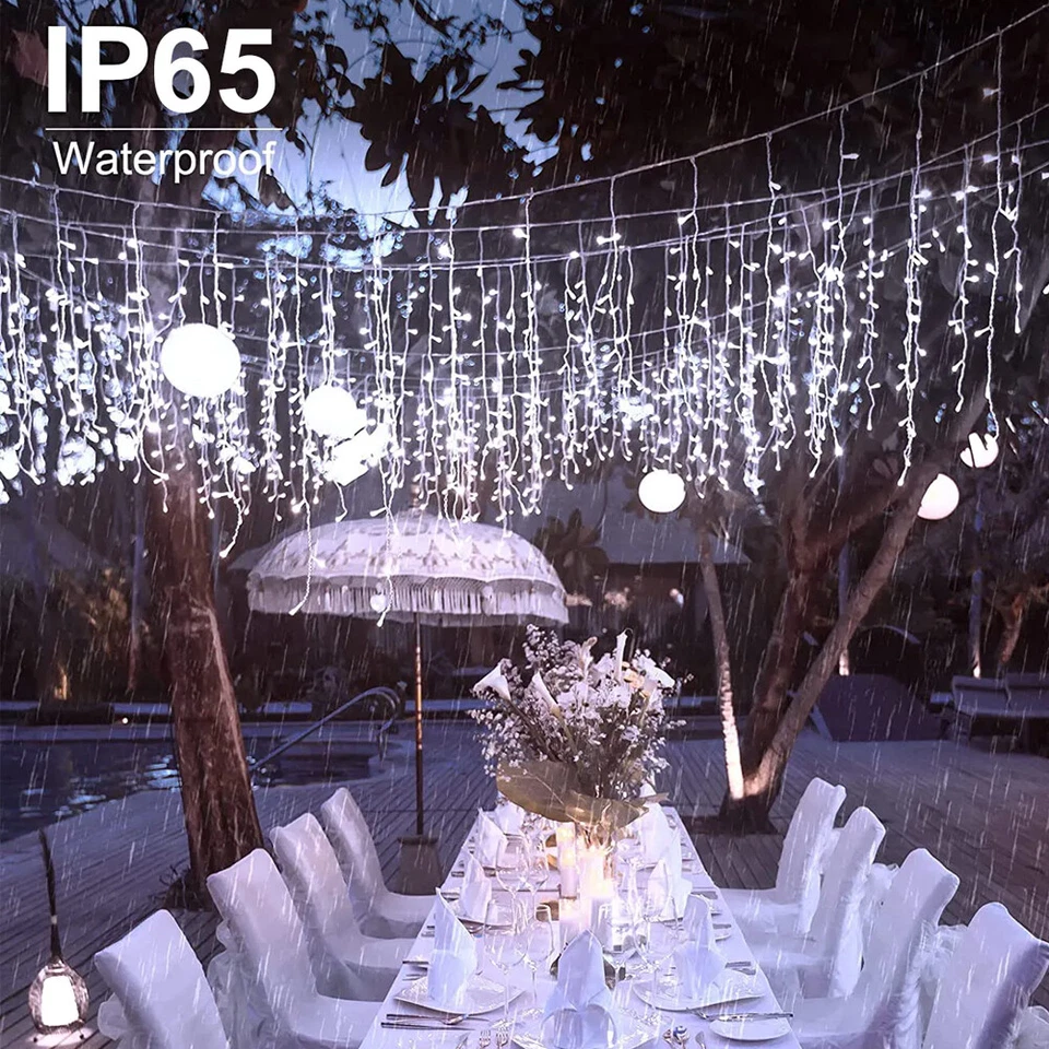 Solar LED Christmas Fairy String Lights Outdoor Icicle Light Xmas Wedding Decor - Image 2 of 4