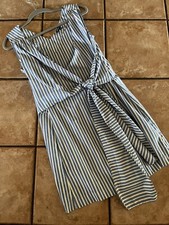 Style Envy Blue Striped Faux Wrap Sleeveless Tie Front Summer dress - Woman’s L
