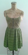 Urban Outfitters Green Brown Scribble Dress Zip Front Full Skirt Sz Small 