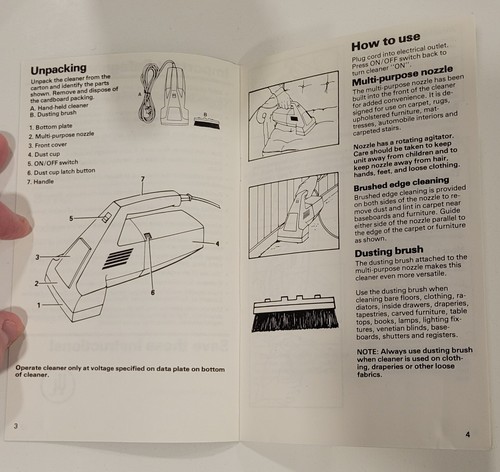 Hoover Handheld Electric, Brush Vac Owners manual '85 Vtg complete ur collection - Picture 7 of 10