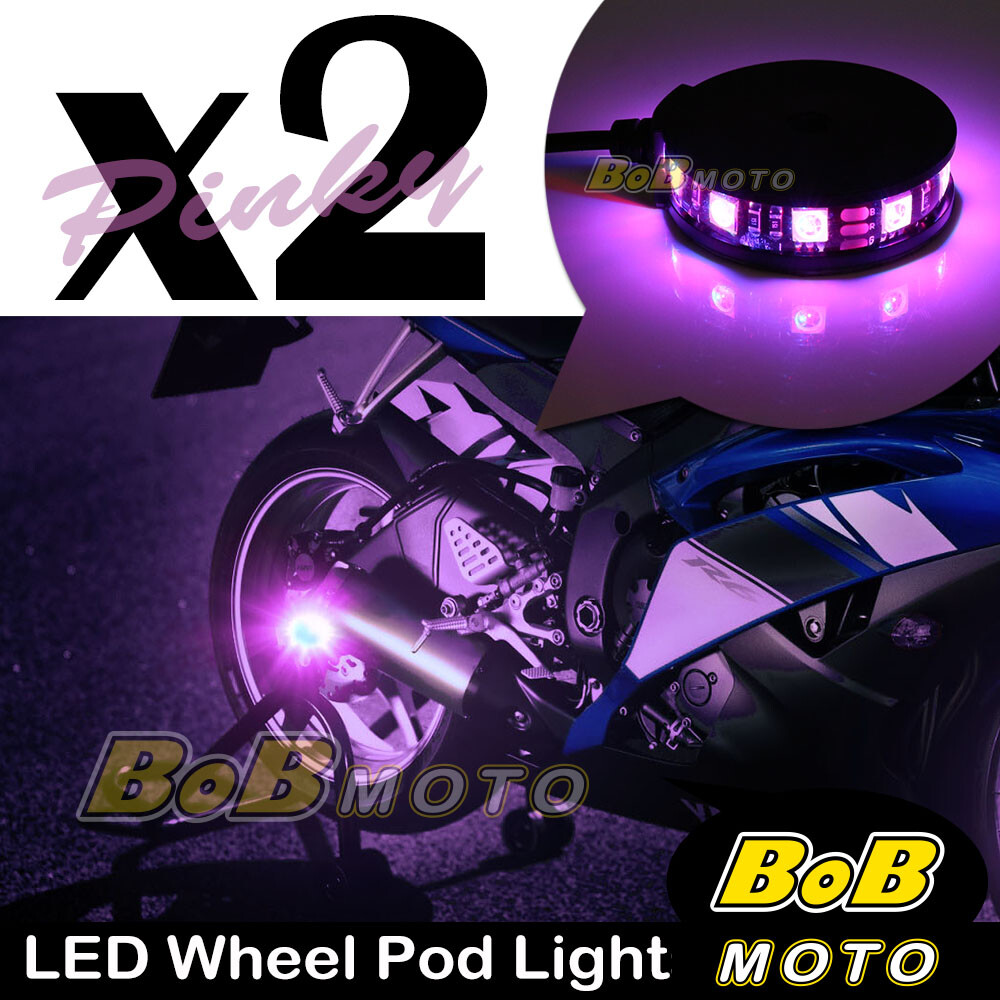 2x Pink 360 Degree Cycle Rim Wheel SMD LED Pod Light For Kawasaki