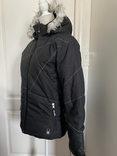 SPYDER Spylon XT 5000 Youth Sz 16 Hooded Jacket Black Silver Ski/Snowboard - Picture 2 of 12