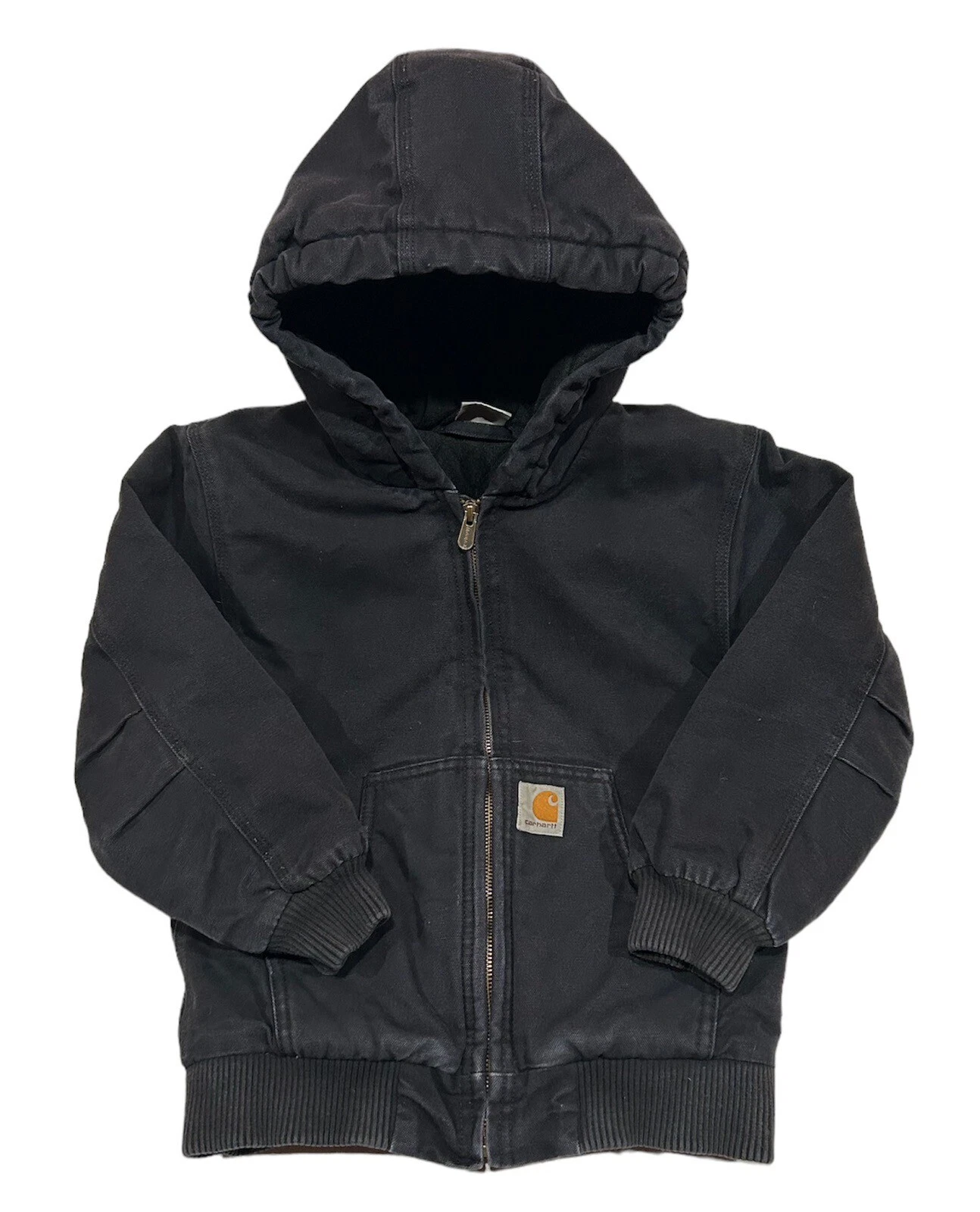 Carhartt Jacket Hooded Canvas Quilt Lined Coat Youth Size S 7-8 Black Workwear