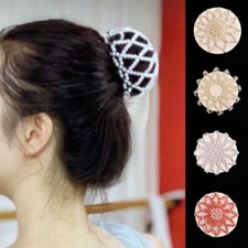 WomenCrochet Pearl Stretch Hair Net Hair Bun Snood Cover Ballet Dance Gymnastic 