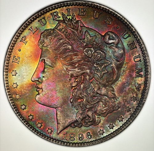 1896 P Toned Morgan $ PCGS MS 66💎💎Monster Rembrandt On Silver Toning💎💎VIDEO