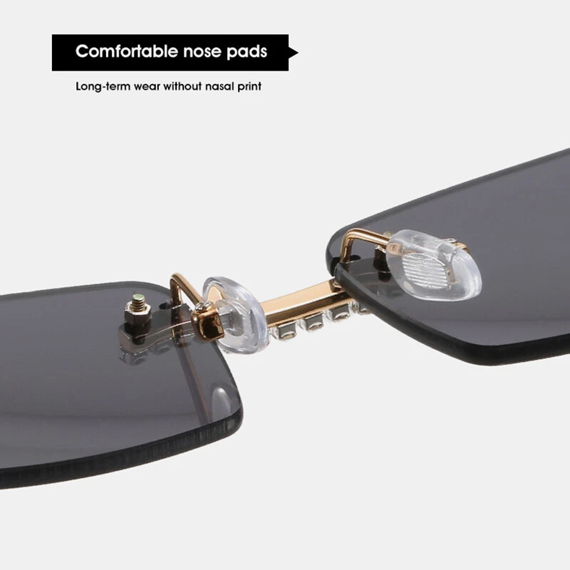 Moda Gafas de sol rectangulares sin montura Mujeres Hombres Años 90 Vintage Cuadradas UV400 Gafas Foto 4 de 4