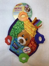 Nuby Comfort Teether Teething Blankie Brown Bear Squeak Unisex NEW