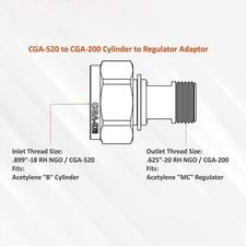 Acetylene Cylinder To Regulator Brass Adapters CGA 200 CGA 300 CGA 510 CGA 520