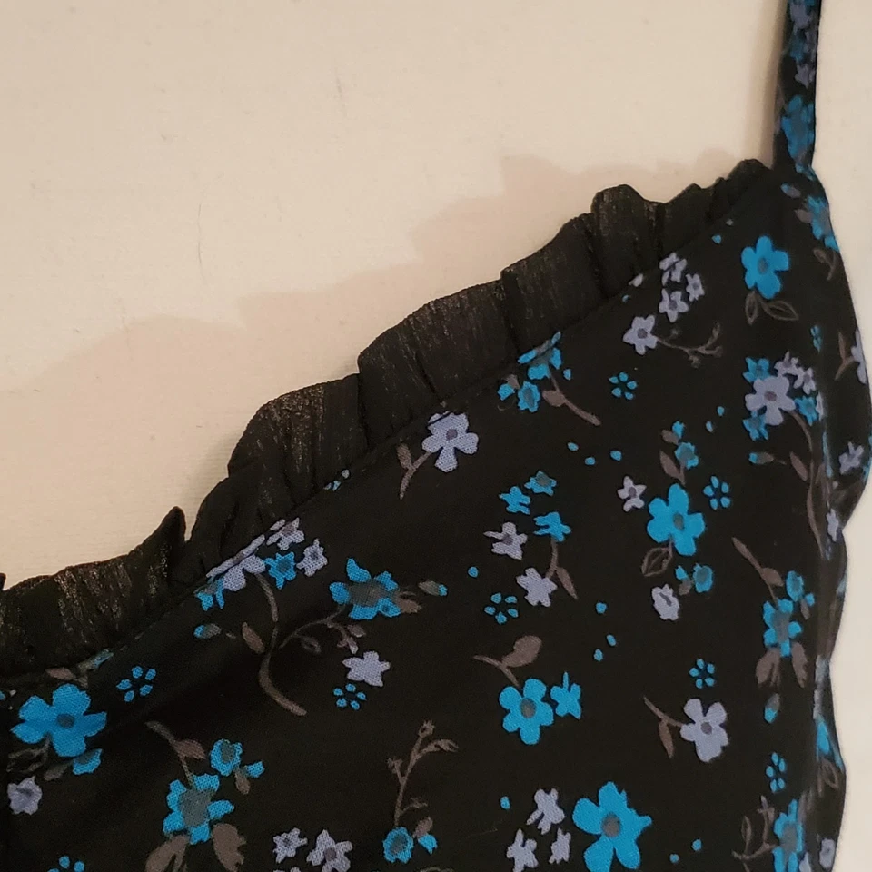 Top Camisola Decree Mujer Babydoll Coquette Hada XL Negro Azul Floral Encaje Foto 4 de 4