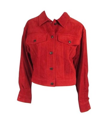 GUCCI Vintage Red Suede Leather Jacket Western Denim Style Size 42
