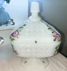 Vintage Westmoreland Hand Painted Quilted Milk Glass Square Pedestal Candy Dish