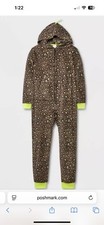 Cat Jack Boys L 10/12 Soft Dinosaur Pajamas, Hood with Spikes, Brown/Green/Black
