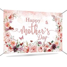 Happy Mother's Day Banner Backdrop Mothers Day Photo Backdrop Pink Flowers Mothe