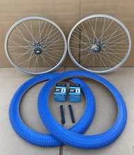 Bundle 20" BMX Bike Alloy Wheels Set Front Rear Silver  Blue Tires 20x1.95 PRO